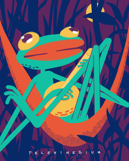 Cajun frog playing banjo